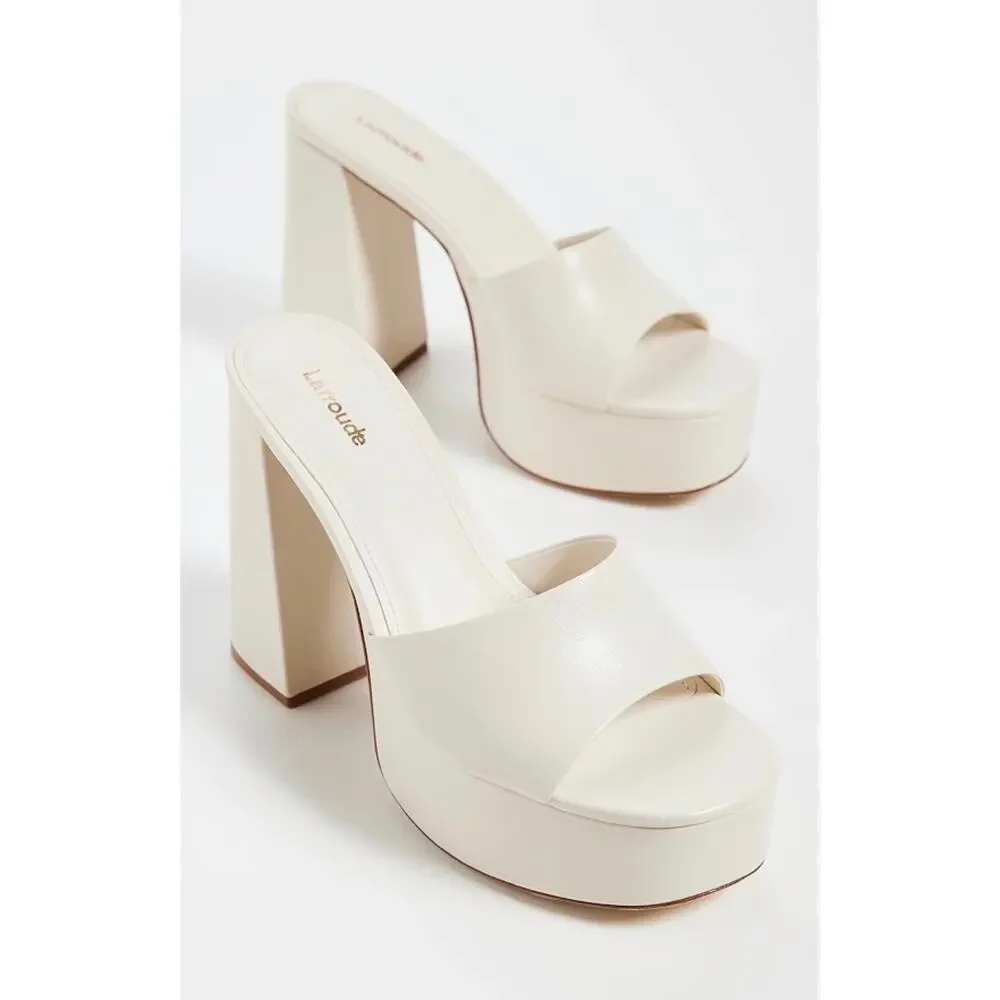 Larroude Dolly Mule Chunky Platform Heels Ivory Sz 9 Made in Brazil